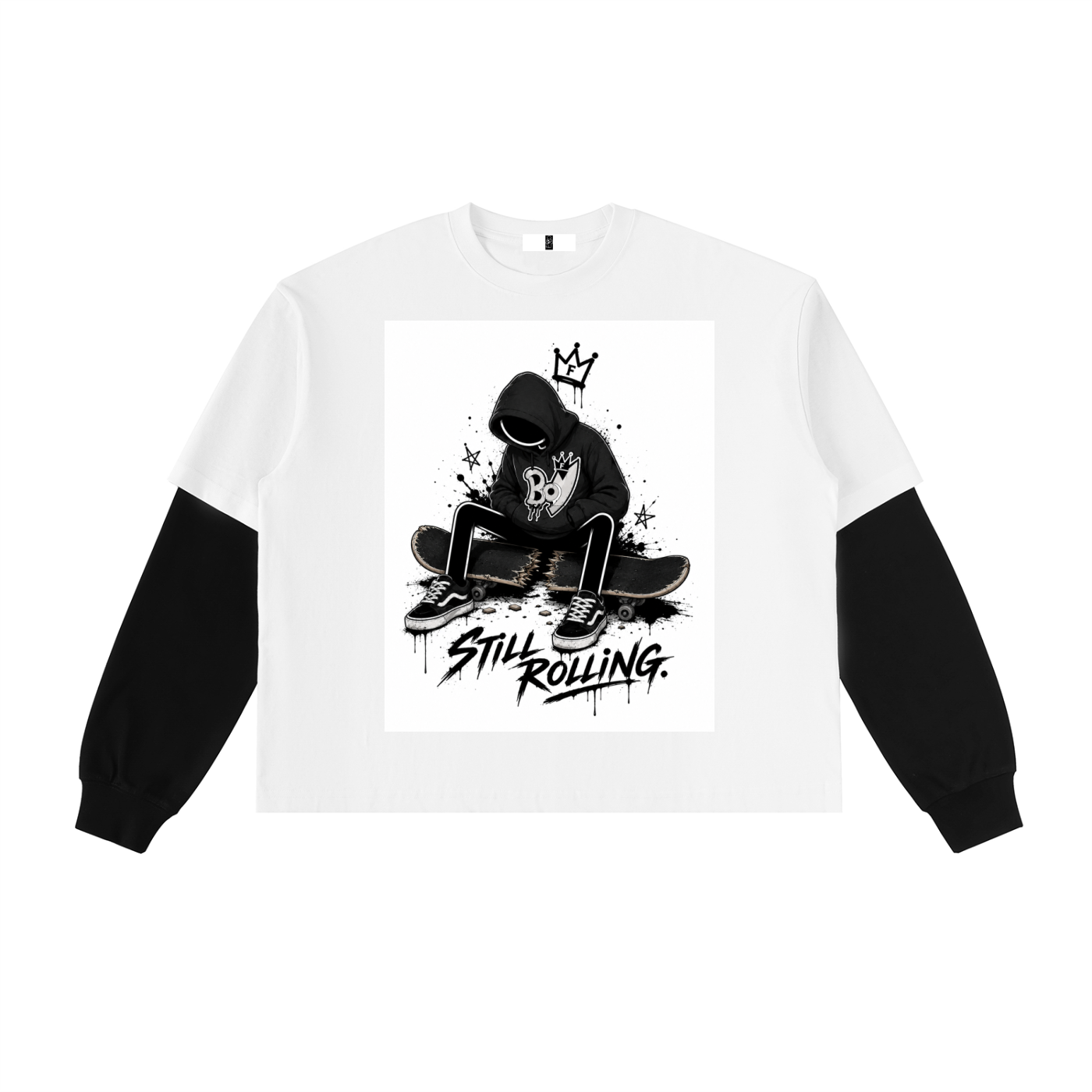 Layered Contrast Sleeve Cotton T-Shirt