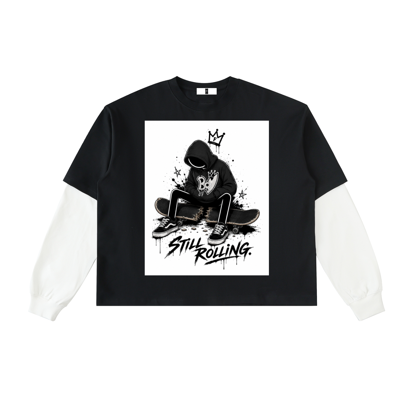 Layered Contrast Sleeve Cotton T-Shirt