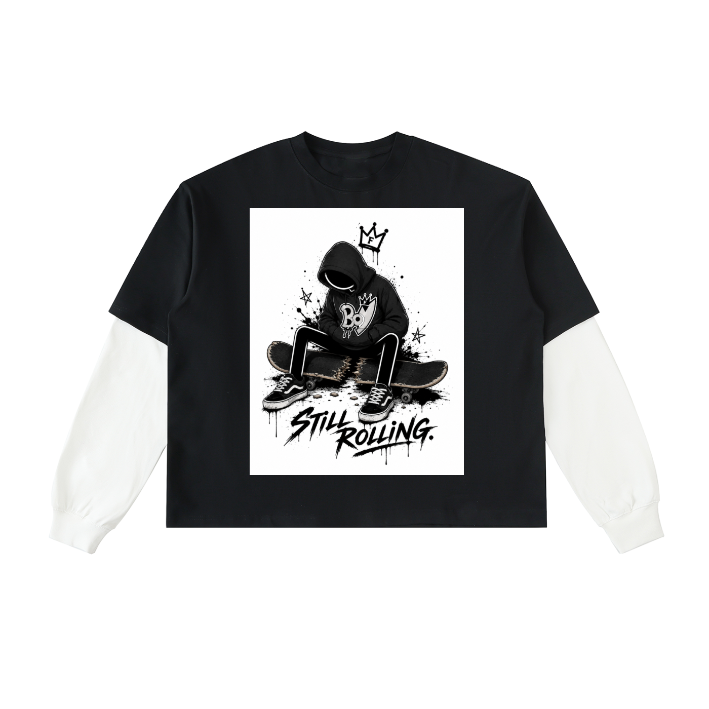 Layered Contrast Sleeve Cotton T-Shirt
