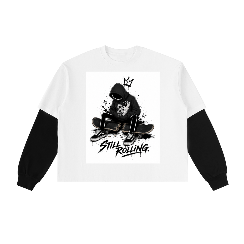 Layered Contrast Sleeve Cotton T-Shirt