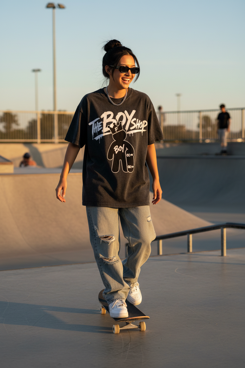 BOY logo tee skate park lifestyle